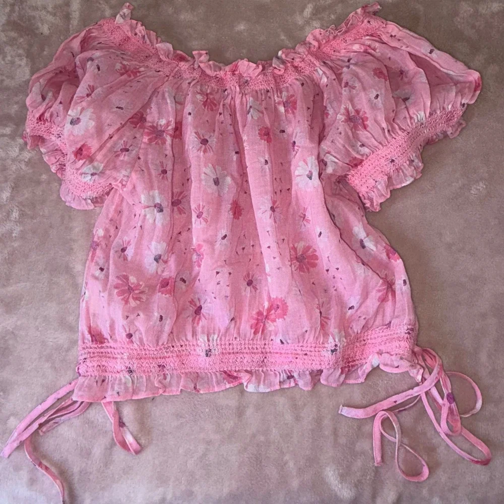 LoveShackFancy Rosalinda Crop Top in Coral Blaze XS